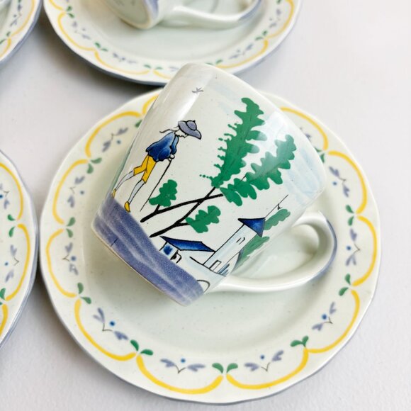 THE HALDON GROUP Normandie Cup & Saucer Set Of 4 VTG 1980 Walking Cottage Scene - Picture 6 of 16